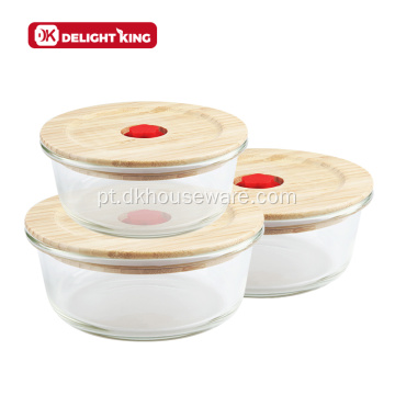 Embalagem de vidro para recipientes de alimentos com tampa de bambu ventilada